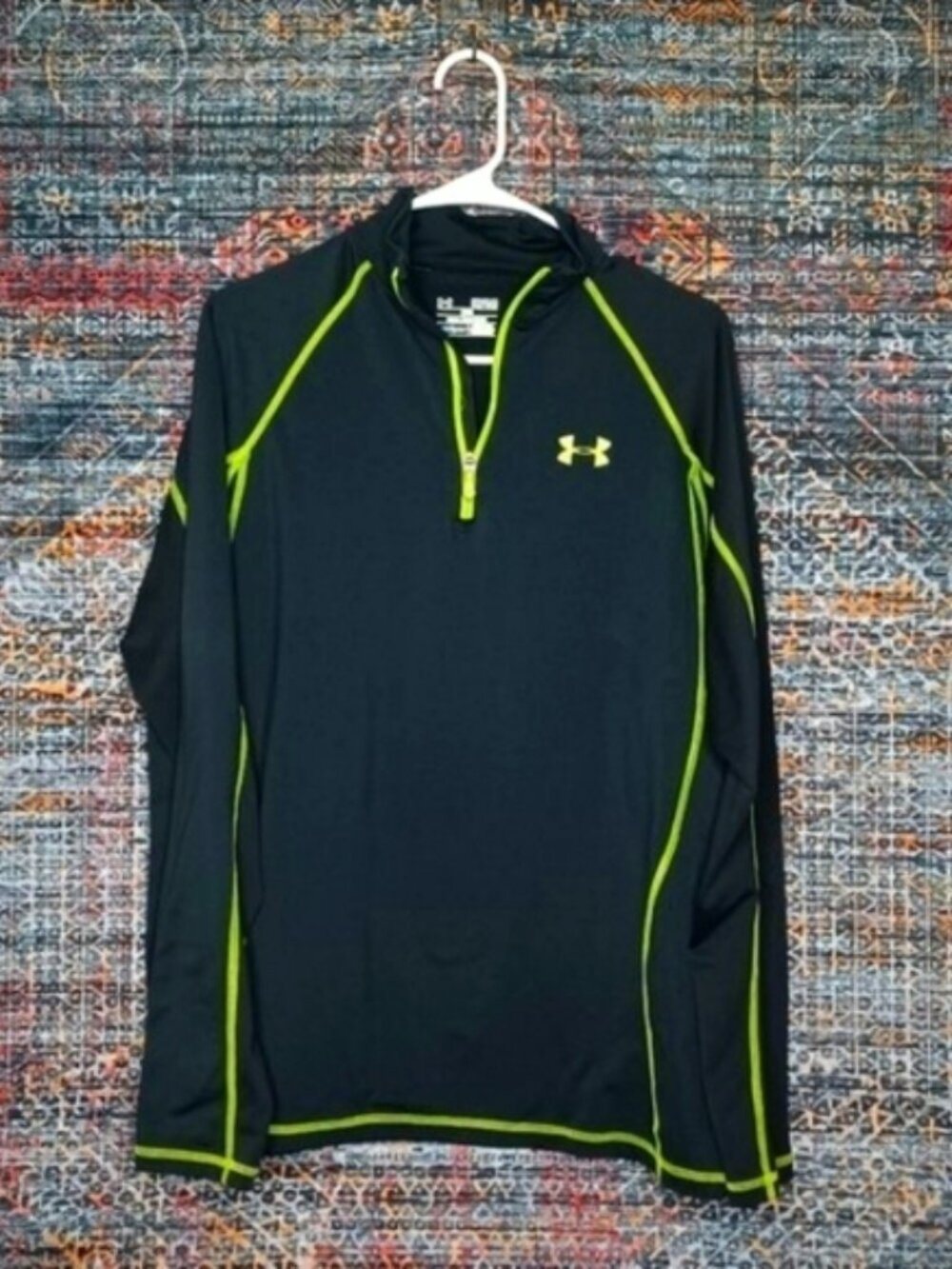 Under Armour mens black an chartreuse stitch ColdGear lined 1/2 zip M